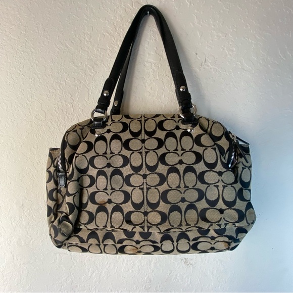 Coach Signature C Gray Black Medium Jacquard Tote Shoulder HandBag Satchel - Picture 3 of 15